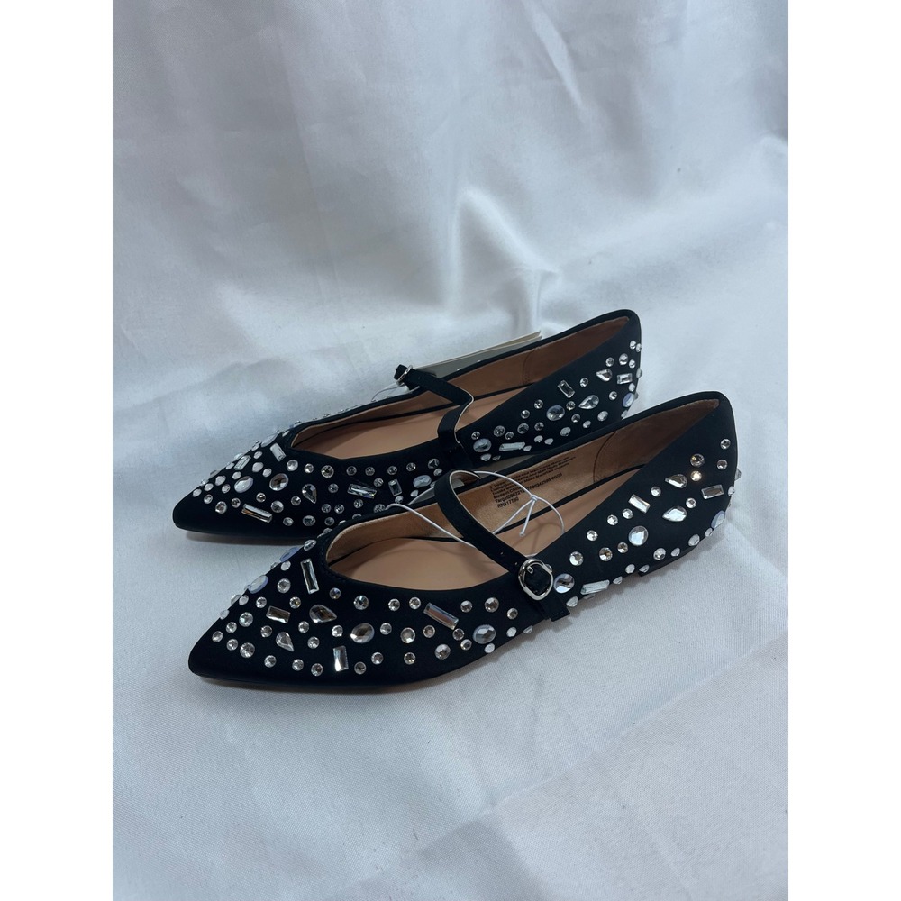 A New Day Womens Rhinestone Embellished Pointed Toe Mary Jane Flats Black Size 6 - Picture 1 of 6